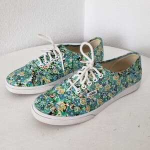 VANS Women's Size 6.5 Lo Pro Lace Up Ditsy Floral Pool Green Sneakers Shoes